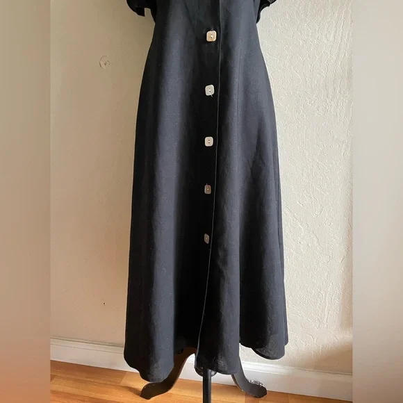 Linen cocktail Black Dress with Ruffle Sleeves - Picture 14 of 17